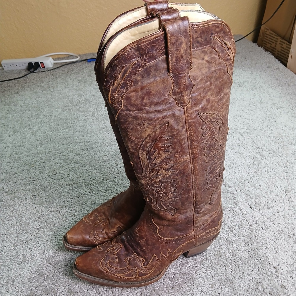 Corral Boots Womens 8 M Distressed Brown Leather Western Snip Toe R2295